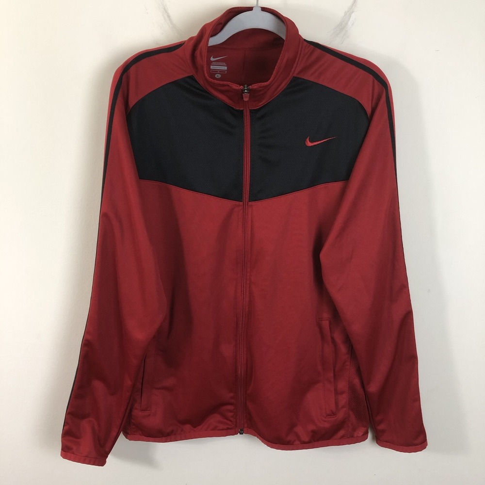 Retro Nike Full Zip Track Jacket Men's L Red Black Workout Running
